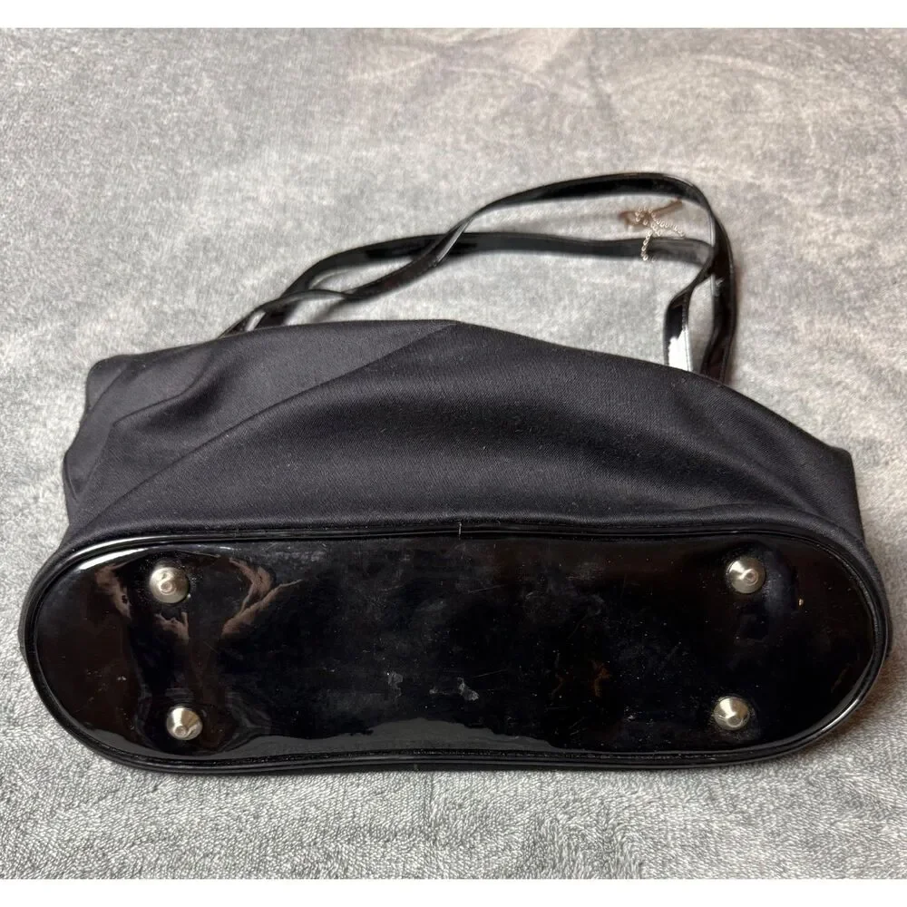 Forever by Fossil Black Satin Beauty Parlor Applique Shoulder Bag Vintage Purse